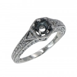 Semi Mount for a 4.5mm Gemstone Victorian Filigree Ring w/ 2 Diamonds - Sterling Silver