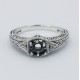 Semi Mount for a 4.5mm Gemstone Victorian Filigree Ring w/ 2 Diamonds - Sterling Silver - FR-761-SEMI
