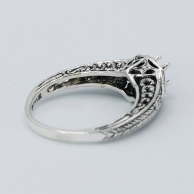 Semi Mount for a 4.5mm Gemstone Victorian Filigree Ring w/ 2 Diamonds - Sterling Silver - FR-761-SEMI
