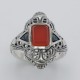 Art Deco Red Carnelian Filigree Ring Sapphire Accents Sterling Silver - FR-789-CAR-S