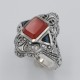 Art Deco Red Carnelian Filigree Ring Sapphire Accents Sterling Silver - FR-789-CAR-S