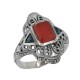 Art Deco Red Carnelian Filigree Ring Sapphire Accents Sterling Silver - FR-789-CAR-S