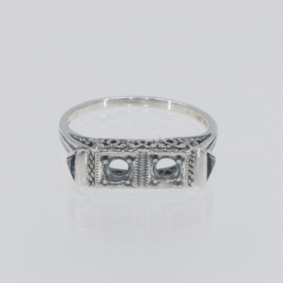 Art Deco Style Semi Mount (3mm) Filigree Ring  Sapphire Accents Sterling Silver - FR-879-SEMI-S