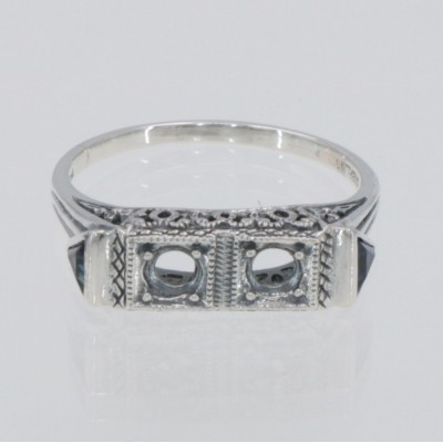 Art Deco Style Semi Mount (3mm) Filigree Ring  Sapphire Accents Sterling Silver - FR-879-SEMI-S