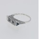 Art Deco Style Semi Mount (3mm) Filigree Ring  Sapphire Accents Sterling Silver - FR-879-SEMI-S