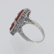 Art Deco Style Red Carnelian Filigree Ring 3 Diamond Accents Sterling Silver - FR-904-CAR