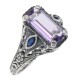 Art Deco Style Amethyst Filigree Ring w/ Sapphire Accents - Sterling Silver - FR-1009-AM-S