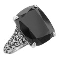 Antique Style Black Onyx Filigree Ring - Sterling Silver