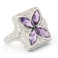 Art Deco Style Filigree Ring w/ amethyst  diamond - Sterling Silver
