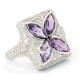 Art Deco Style Filigree Ring w/ amethyst  diamond - Sterling Silver - FR-1015-AM