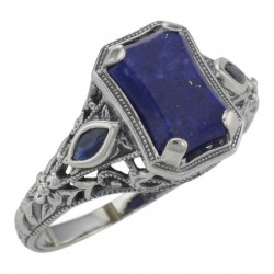 Art Deco Style Lapis lazuli Filigree Ring Sapphire Accents Sterling Silver