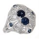 Gorgeous Vintage Inspired Art Deco Style - 14kt White Gold Blue Sapphire and Diamond Filigree Ring - FR-11-S-D-WG