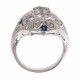4.5mm Semi Mount / Sapphire Filigree Ring - Art Deco Style - 14kt White Gold - FR-11-SEMI-D-WG