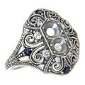 4.5mm Semi Mount / Sapphire Filigree Ring / White Topaz - Sterling Silver