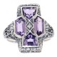 Unique Art Deco Style Amethyst and Diamond Filigree Ring - Sterling Silver - FR-1103-AM