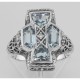 Unique Art Deco Style Blue Topaz and Diamond Filigree Ring - Sterling Silver - FR-1103-BT