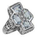 Unique Art Deco Style Blue Topaz and Diamond Filigree Ring Sterling Silver