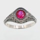 Art Deco Style Sterling Silver Red Pink Ruby Filigree Ring - FR-116-R