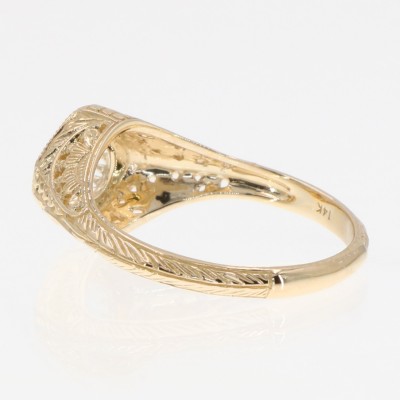Semi Mount for 5mm Round Gemstone Art Deco Style 14kt Yellow Gold Filigree Ring 5 mm Center - FR-116-SEMI-YG