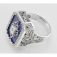 Victorian Style Blue Lapis and Diamond Filigree Ring Sterling Silver - FR-1168-L