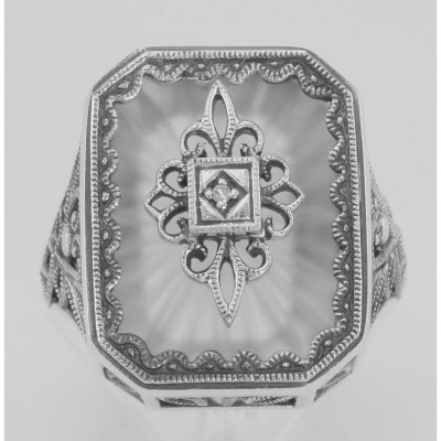 Victorian Style Sunray Camphor Glass and Diamond Ring Sterling Silver - FR-1168-SR