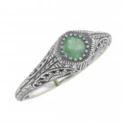 Victorian Style Emerald Filigree Ring Sterling Silver