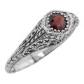 Antique Style Garnet Filigree Ring - Sterling Silver