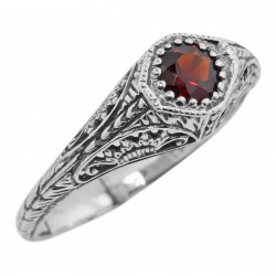 Antique Style Garnet Filigree Ring - Sterling Silver