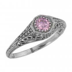 Victorian Style Pink CZ Filigree Ring - Sterling Silver