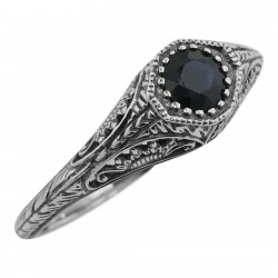 Victorian Style Sapphire Filigree Ring Sterling Silver