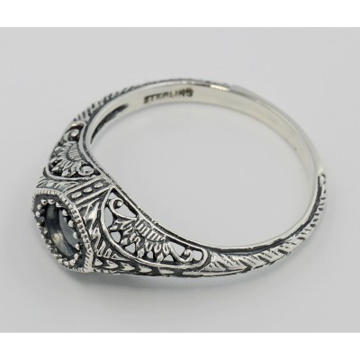 Semi Mount Art Deco Style Filigree Ring - Sterling Silver - FR-117-SEMI