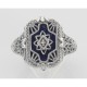 Antique Victorian Style Blue Lapis  Diamond Filigree Ring - Sterling Silver - FR-1170-L