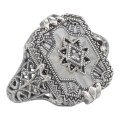 Victorian Camphor Glass Crystal Filigree Diamond Ring Sterling Silver