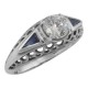 Art Deco Style Cubic Zirconia Filigree Ring w/ Sapphire - Sterling Silver - FR-118-CZ