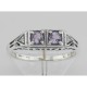 Art Deco Style Amethyst Filigree Ring w/ 2 Diamonds - Sterling Silver - FR-119-AM