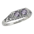 Art Deco Style Amethyst Filigree Ring w/ 2 Diamonds - Sterling Silver