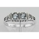 Art Deco Style Blue Topaz Filigree Ring w/ 2 Diamonds - Sterling Silver - FR-119-BT