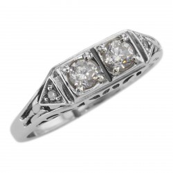 CZ Filigree Ring w/ 2 Diamonds - Sterling Silver