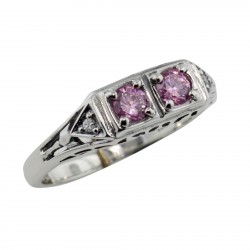 CZ Vintage Style Ring w/ 2 Diamonds - Sterling Silver