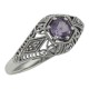 Art Deco Style Amethyst Filigree Ring w/ 4 Diamonds -  Sterling Silver - FR-121-AM