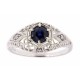 Blue Sapphire Art Deco Diamond Filigree Ring - 14kt White Gold - FR-121-BS-WG