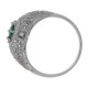 Emerald Filigree Ring Art Deco Style w/ 4 Diamonds - 14kt White Gold - FR-121-E-WG