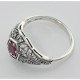 Ruby Filigree Ring Art Deco Style w/ 4 Diamonds - Sterling Silver - FR-121-R