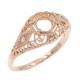 Semi Mount For 5mm Round Gemstone Art Deco Vintage Inspired Diamond Filigree Ring - 14kt Rose Gold - FR-121-SEMI-RG
