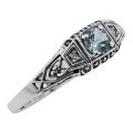 Antique Style Sterling Silver Blue Topaz / Diamond Filigree Ring