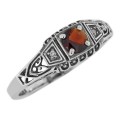 Garnet Filigree Ring w/ 2 Diamonds - Sterling Silver