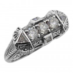 Art Deco Style White Topaz Sterling Silver Filigree Ring Art Deco Style White Topaz Sterling Silver Filigree Ring