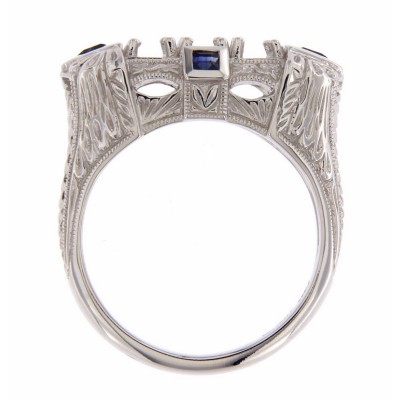 Art Deco Style Semi Mount Ring Sapphire Accents - 14kt White Gold - FR-1238-S-SEMI-WG