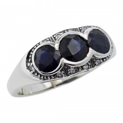 Lovely Art Deco Style Ring w/ Sapphires  Diamonds  Sterling Silver