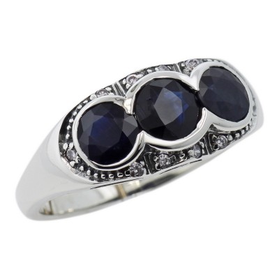 Lovely Art Deco Style Ring w/ Sapphires  Diamonds  Sterling Silver - FR-124-S